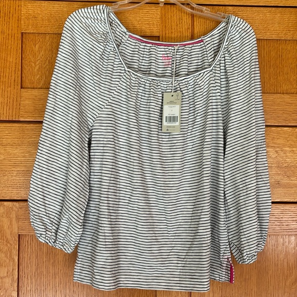 Boden White with Navy Stripes 3/4 Length Sleeves Top S - Picture 2 of 10